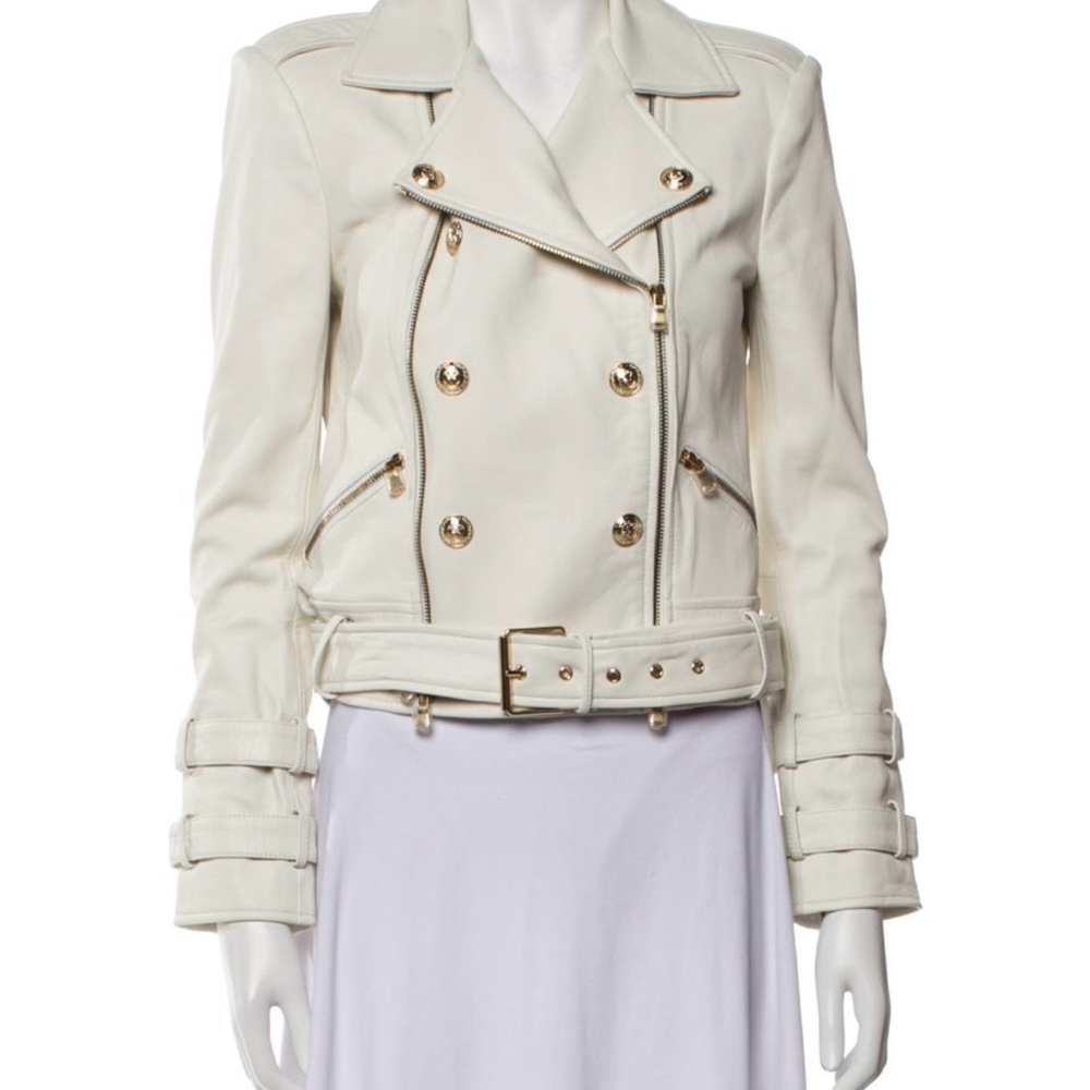 L'AGENCE Cream Double-Breasted Leather Jacket
